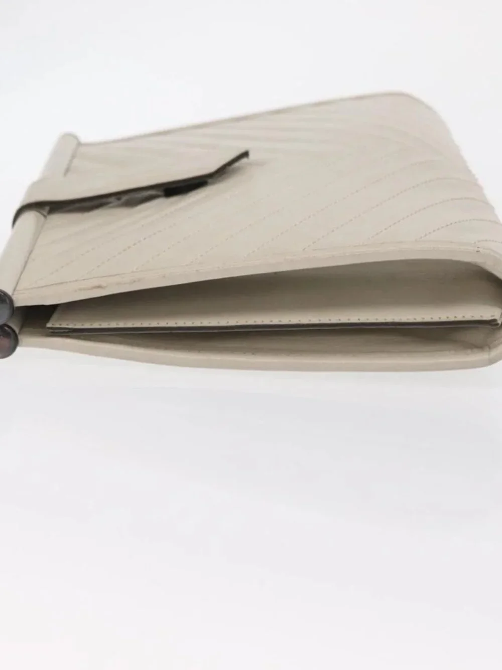 SAINT LAURENT Clutch Bag Leather White Gold Auth - Picture 4 of 14